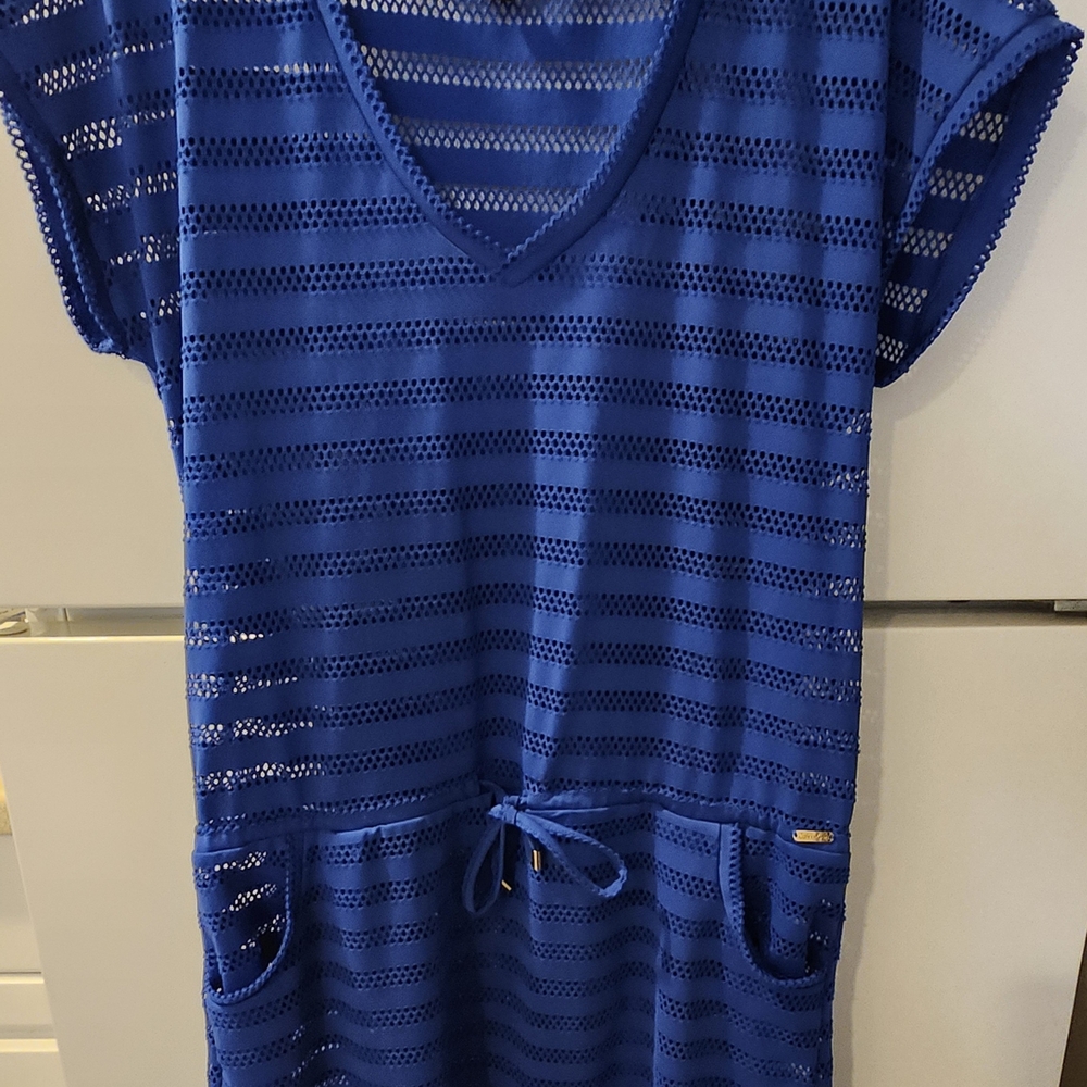 Calvin Klein Blue Bathing Suit Cover-up Mesh Dress With Pockets. $19